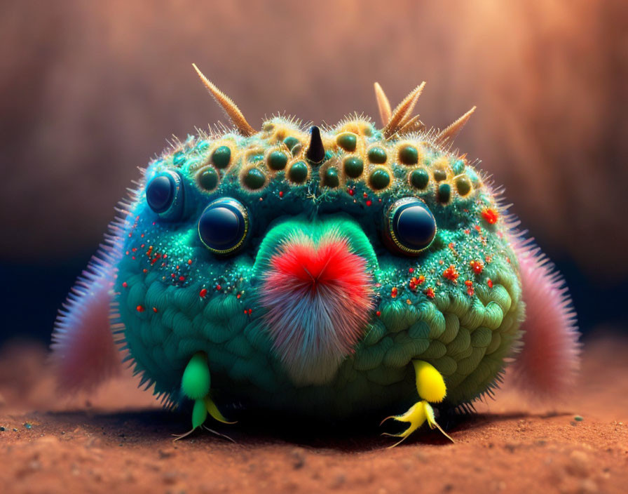 Detailed Close-Up of Colorful Caterpillar with Blue Eyes and Spiky Protrusions