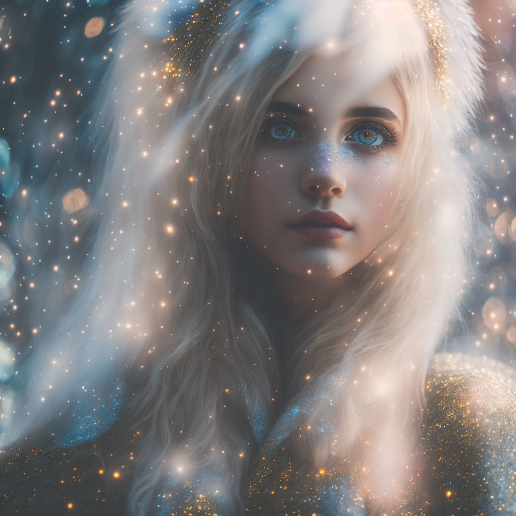 Blond Woman with Blue Eyes in Mystical Haze