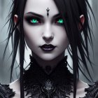 Dark Makeup Woman with Gothic Black Accessories and Crystal Ornaments