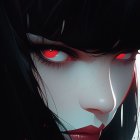 Close-Up Portrait: Striking Orange Eyes, Black Hair, Pale Skin