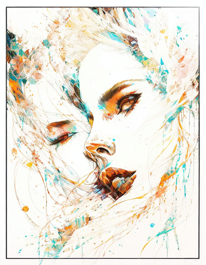 Colorful Abstract Portrait with Orange and Blue Brush Strokes