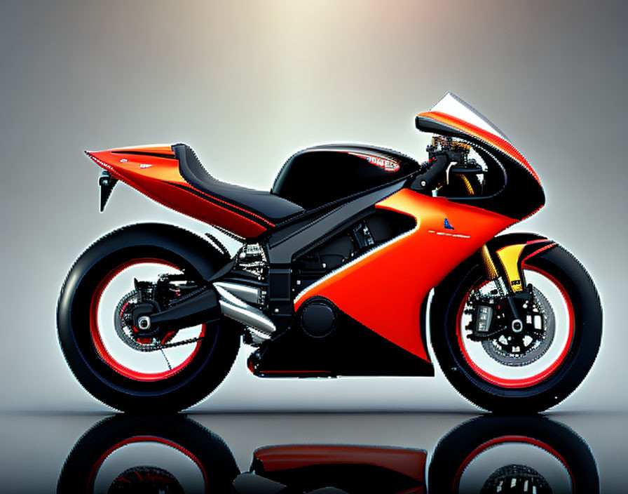 Red and Black Reflective Sports Motorcycle Design