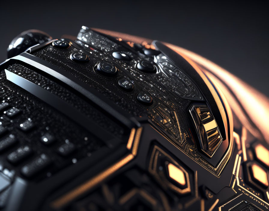 Detailed Close-up of Black and Gold Futuristic Mechanical Device