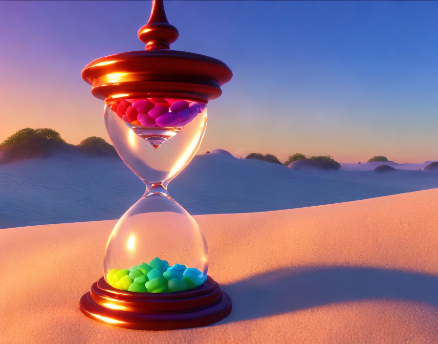 Colorful Sphere Hourglass in Desert Sunrise/Sunset Scenery