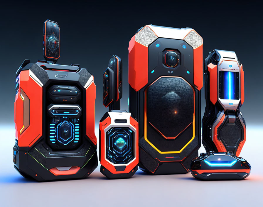 Neon-lit futuristic device collection on gradient background