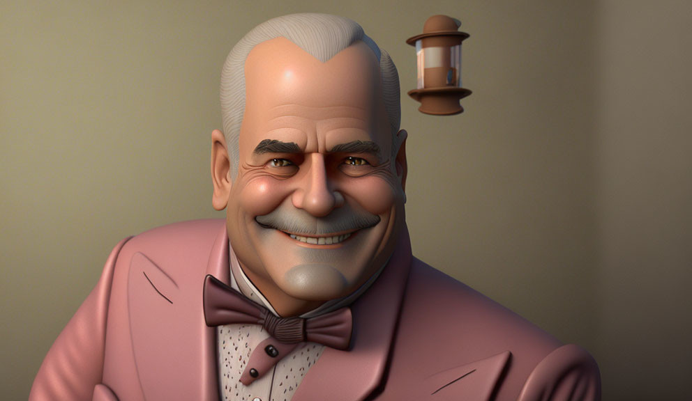 Elderly man in pink suit with gavel - 3D illustration