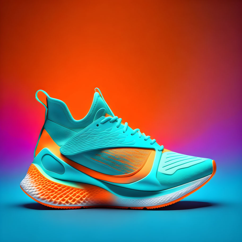 Colorful Sports Shoe with Aqua Blue and Orange Accents on Gradient Background