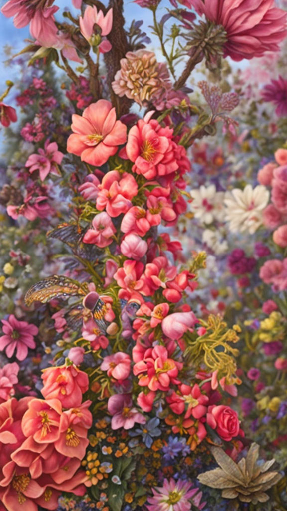 Vividly colored flowers with intricate details on soft-focus background