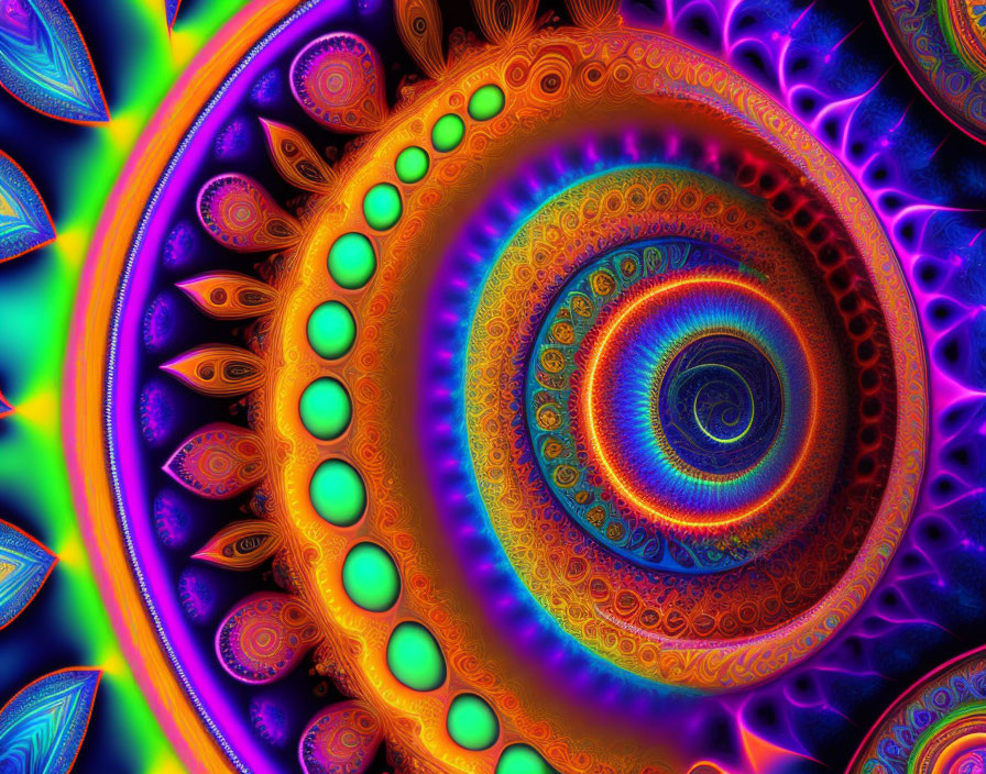 Colorful fractal art with intricate patterns and neon hues