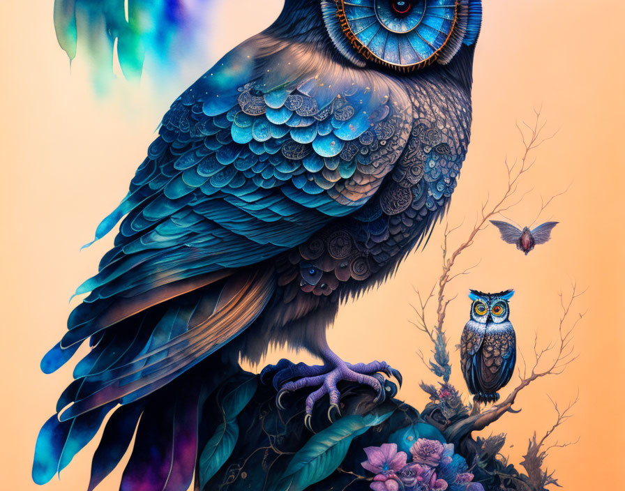 Colorful Owl Artwork Featuring Intricate Feather Patterns