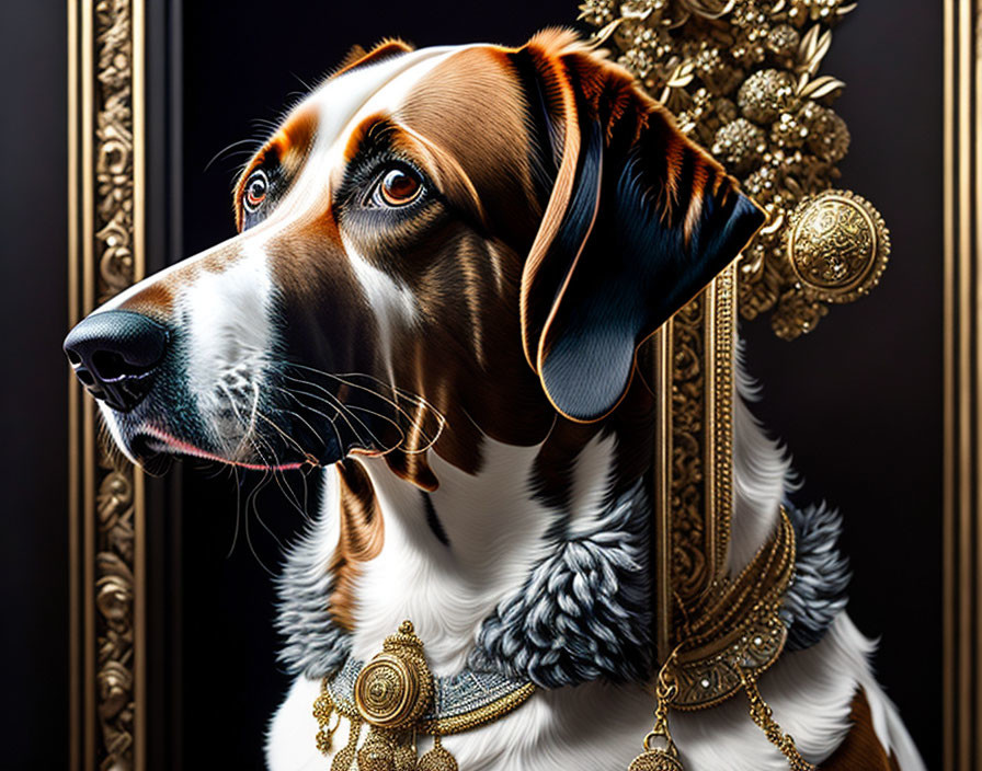 Regal brown and white dog in luxurious setting