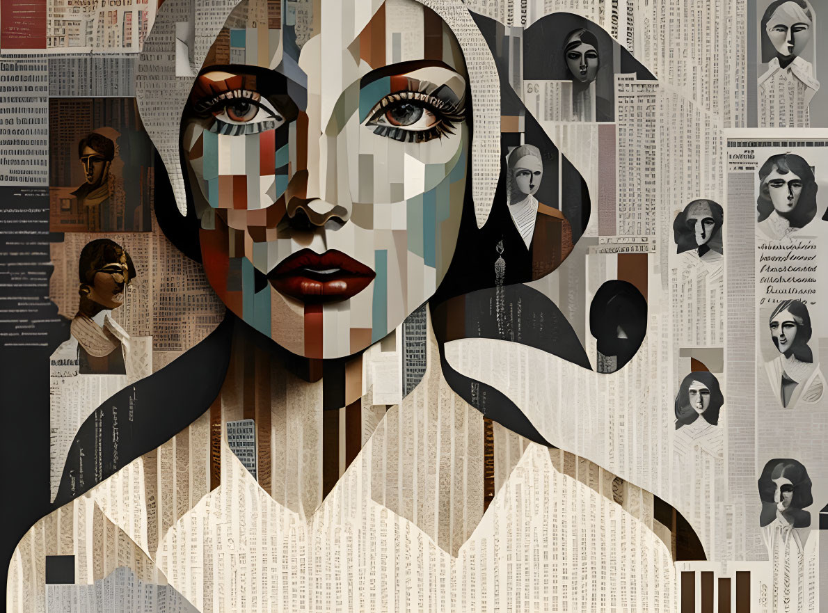 Newspaper Clippings Collage of Woman's Face