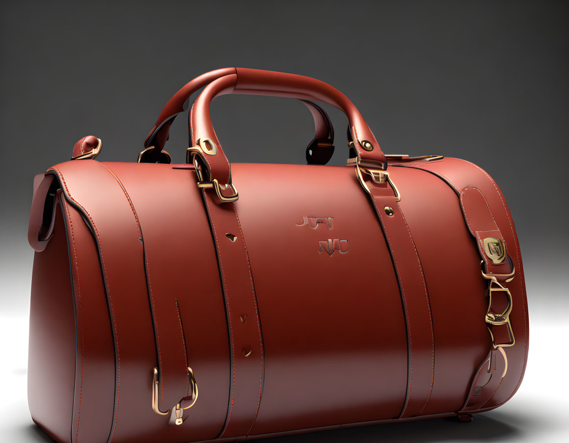 Luxurious Red Leather Handbag with Gold-Tone Hardware and Embossed Detailing