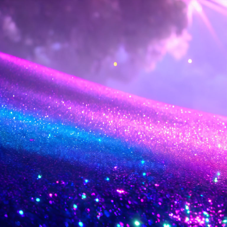 Glittery Purple Surface with Colorful Bokeh Lights