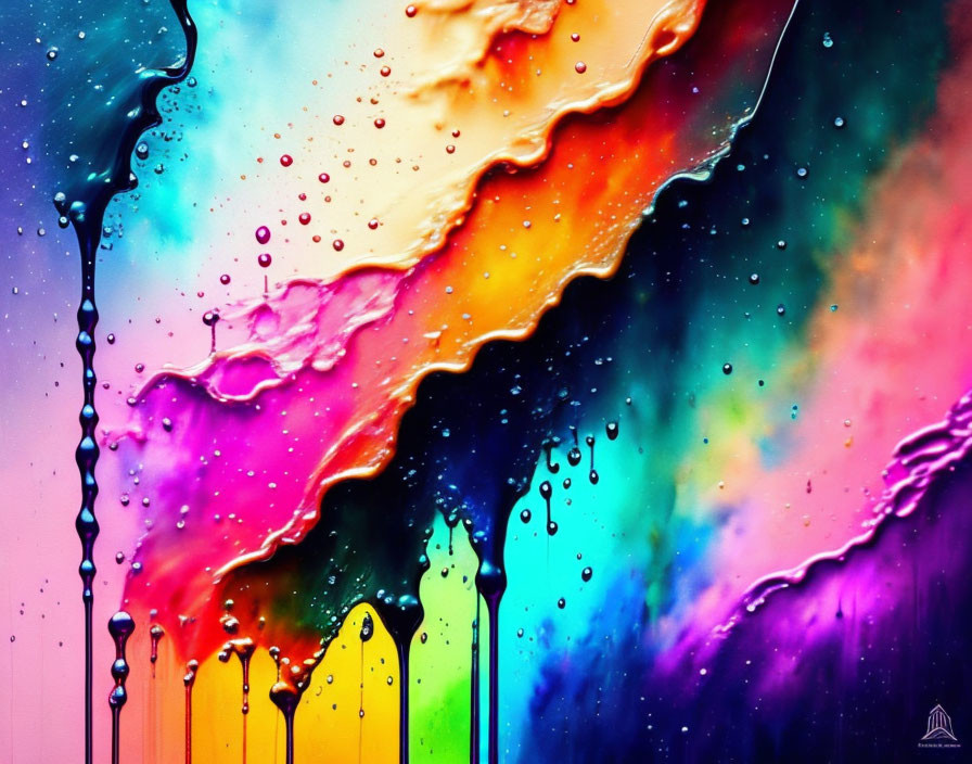 Colorful Abstract Art: Vibrant Paint Drips and Splashes