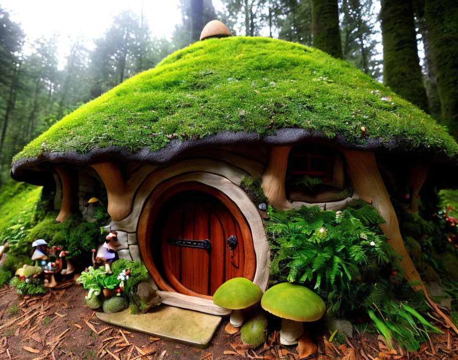 Moss-Covered Fairy-Tale House in Lush Forest