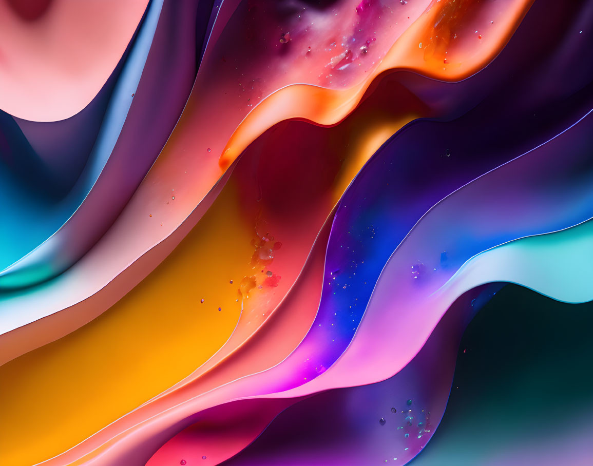 Colorful Glossy Wavy Abstract Background with Sparkling Particles