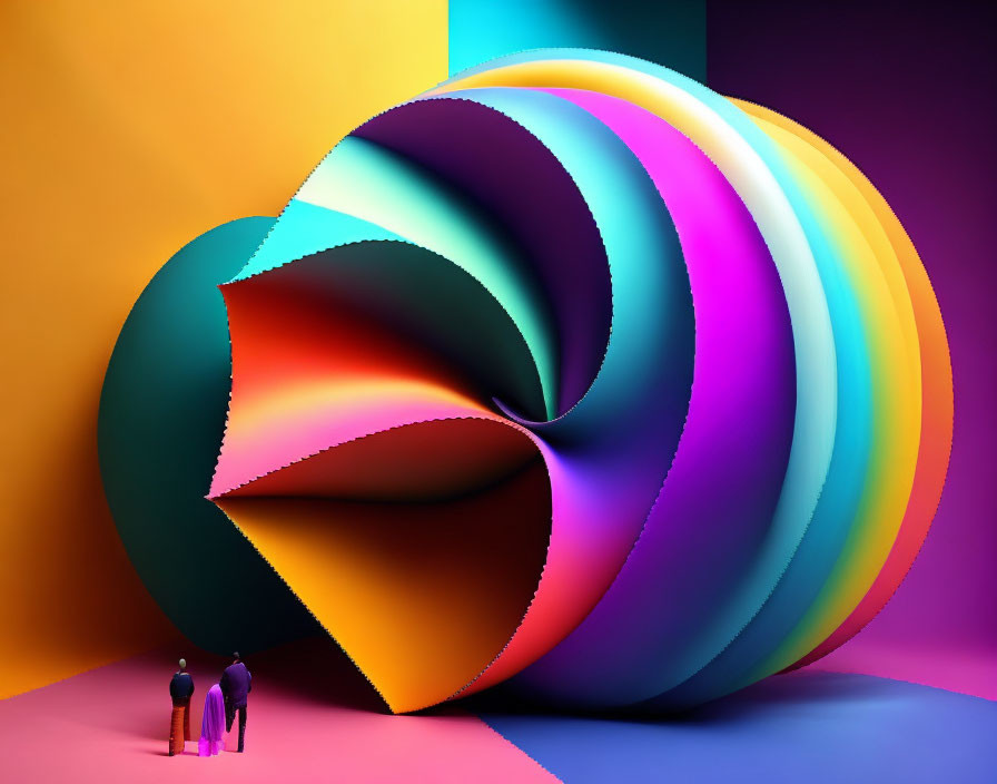 Colorful Abstract Digital Art: Twisted Structure with Figures