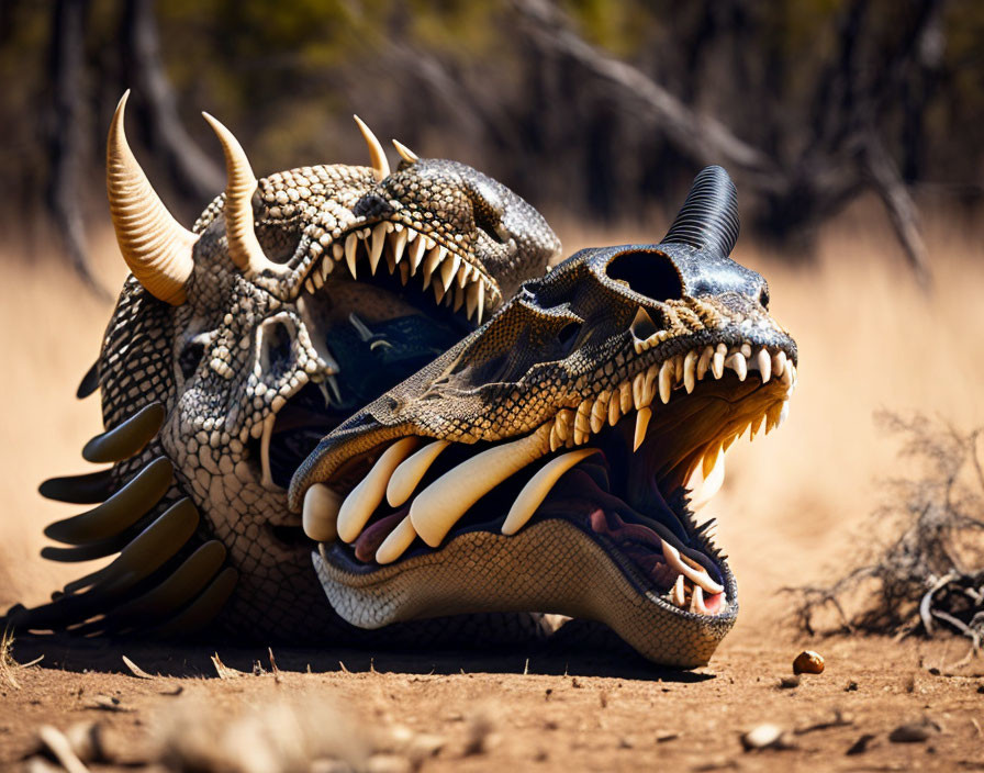 Detailed Dragon Head Model with Sharp Teeth, Horns, and Scales