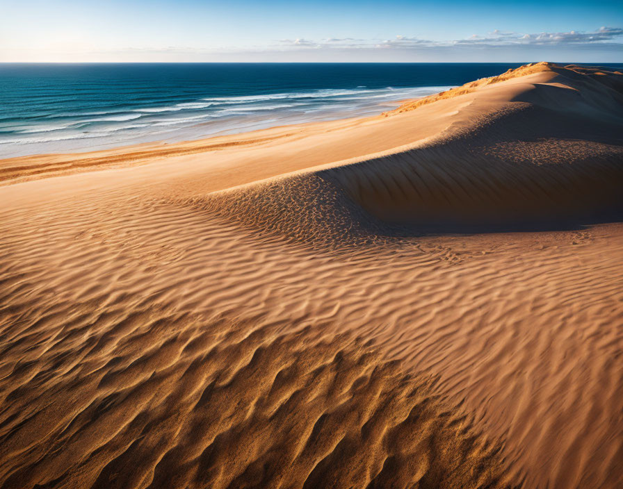 Tranquil Golden Sand Dunes Meeting Ocean at Sunset