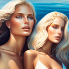 Blonde-haired women in digital art by the sea