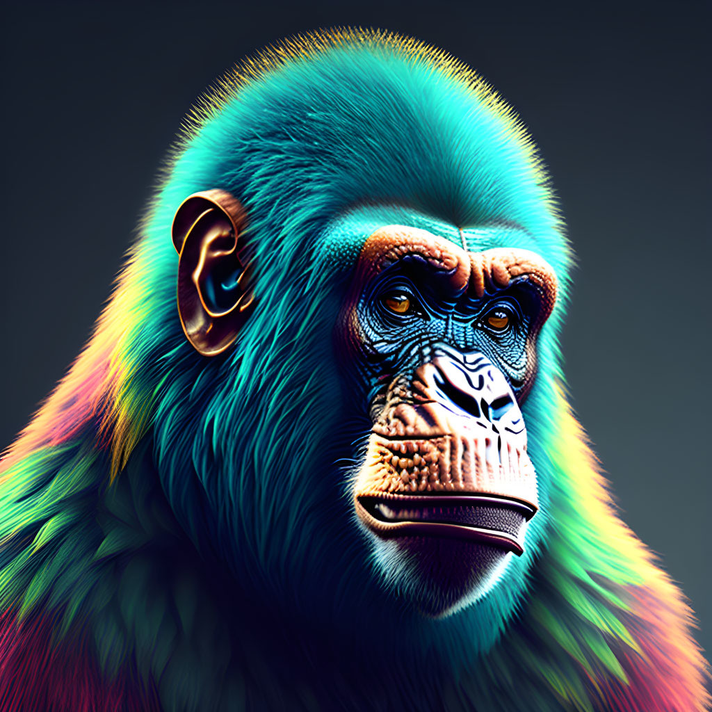 Colorful Neon Monkey Art Against Dark Background