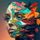 Colorful digital artwork: Woman with paper butterflies on face