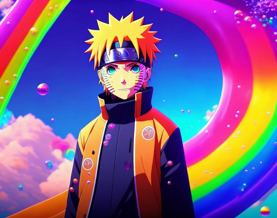 Spiky Blond-Haired Animated Character in Colorful Jacket with Headband