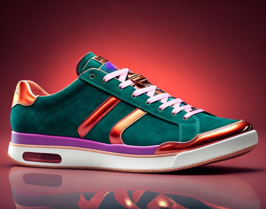 Stylish Green and Orange Sneaker on Pink Background