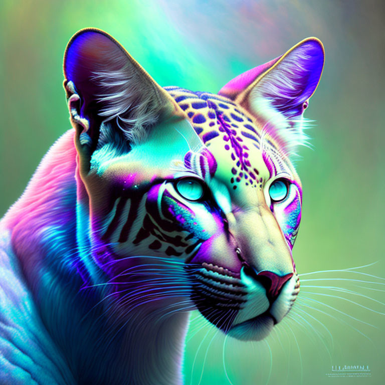 Vibrant neon colors on big cat with intricate patterns