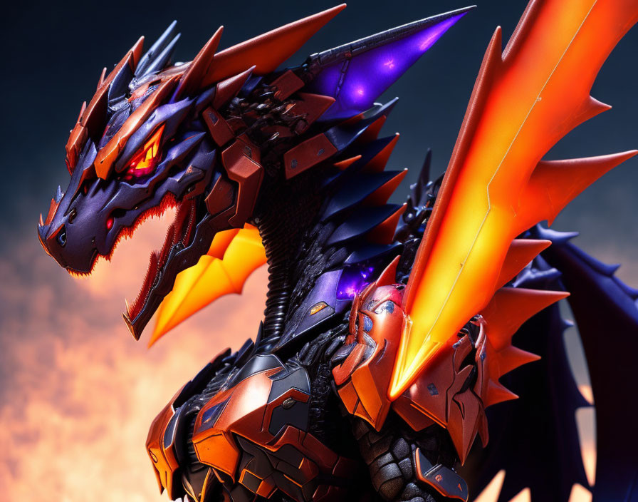 Detailed Model of Fierce Dragon with Red and Orange Armor Scales