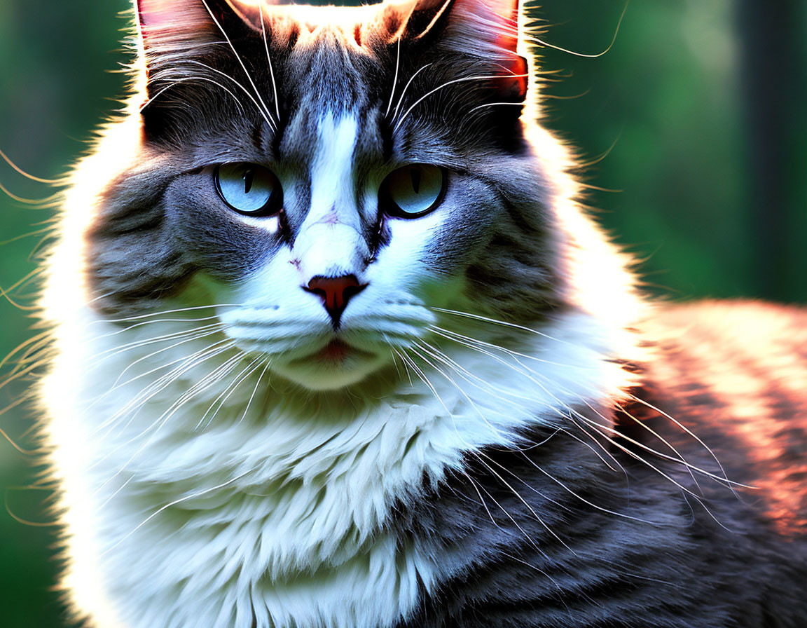 Maine Coon Cat with Green Eyes and Lush Fur in Soft Sunlight
