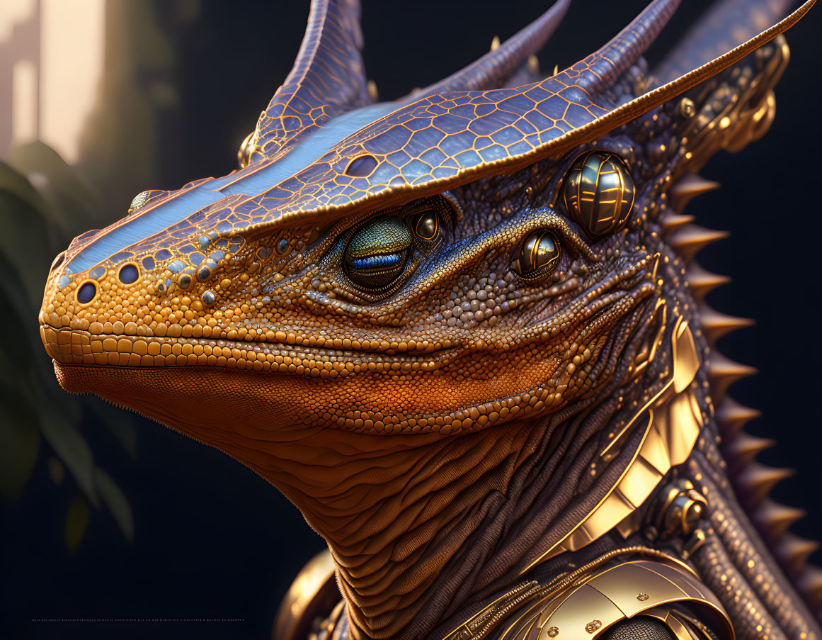 Detailed 3D Dragon Image with Golden Armored Scales