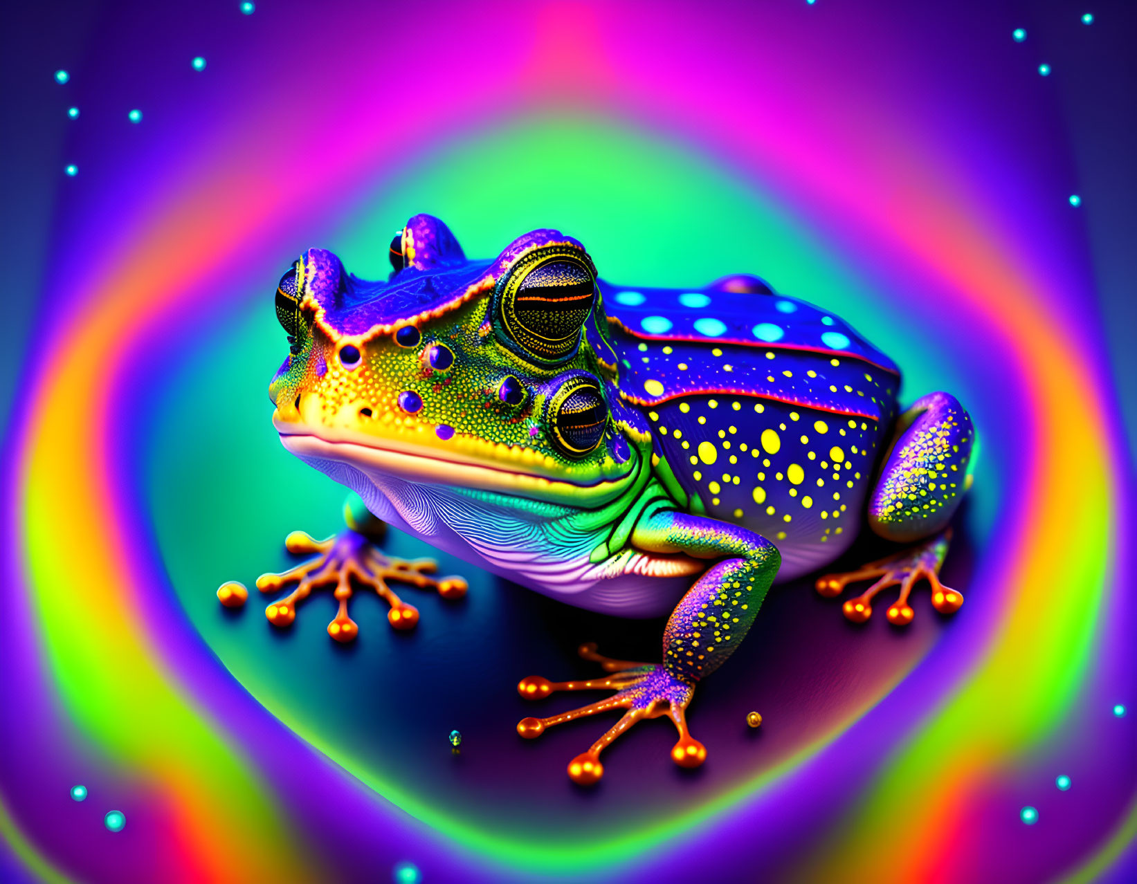 Colorful Frog Digital Illustration with Psychedelic Patterns and Neon Hues