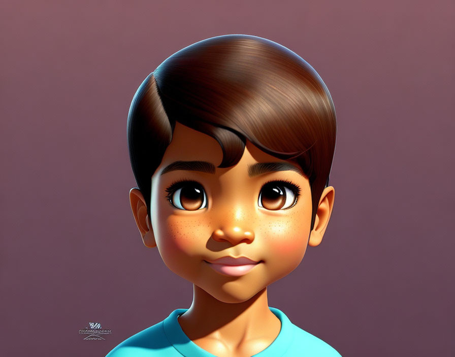 3D-rendered cute animated character with brown eyes and blue top