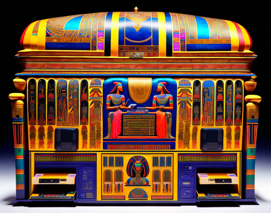 Colorful Egyptian-themed arcade machine with hieroglyphics and pharaoh imagery.