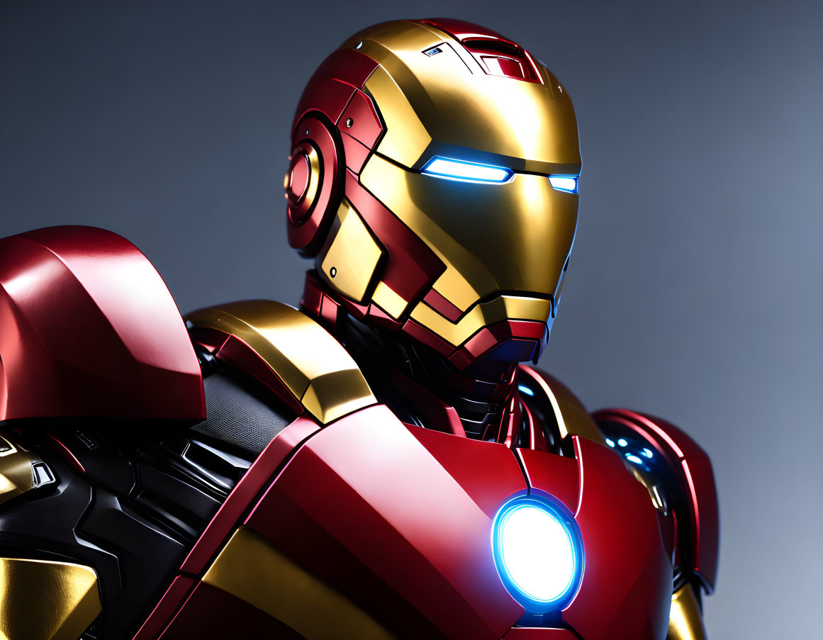 Detailed Iron Man suit with glowing eyes and arc reactor on gradient background