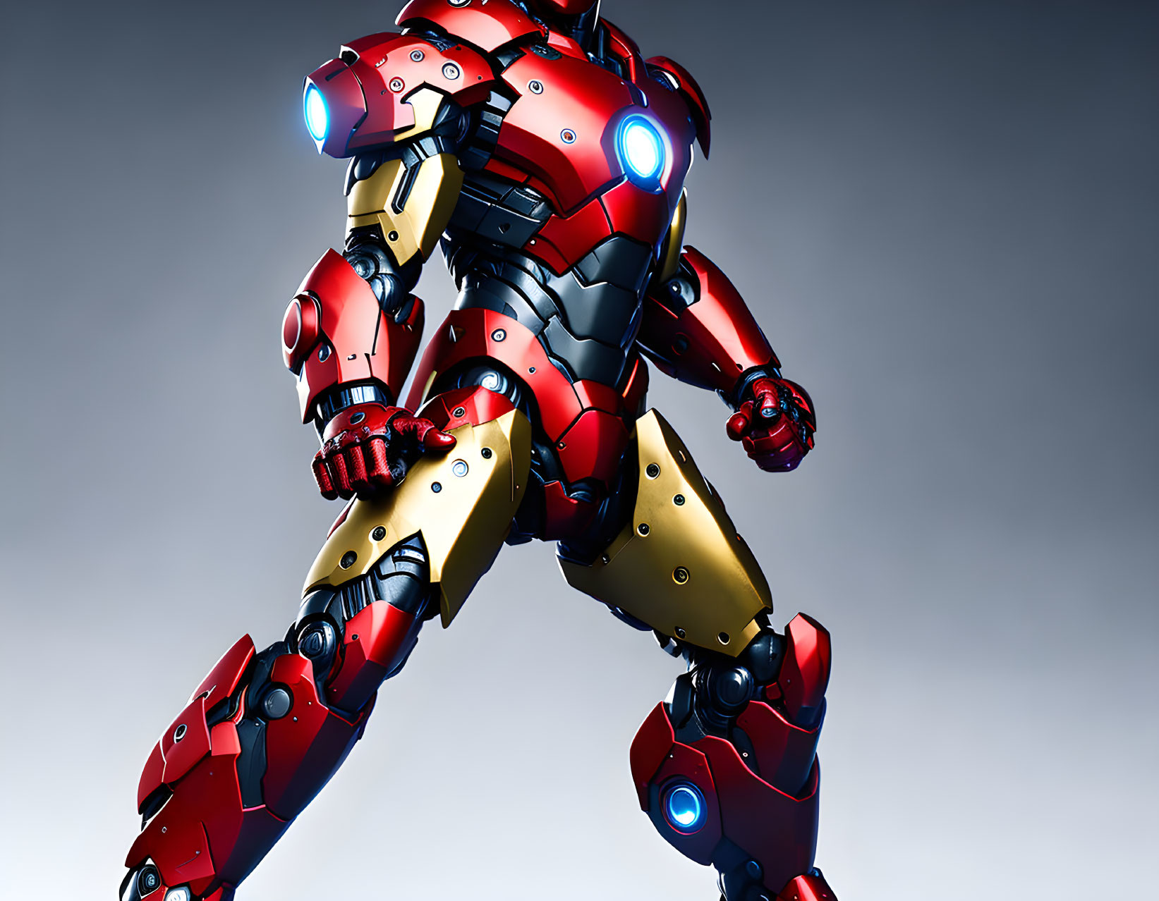 Detailed Red and Gold Armored Suit with Blue Lights Design