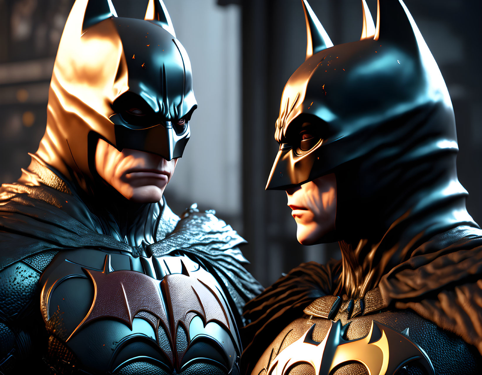 Detailed Batman Costumes: Two Individuals in Cowl, Cape, and Armor