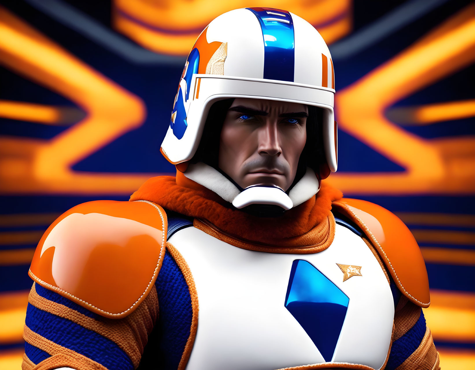 Futuristic 3D Rendered Man in Orange and White Spacesuit