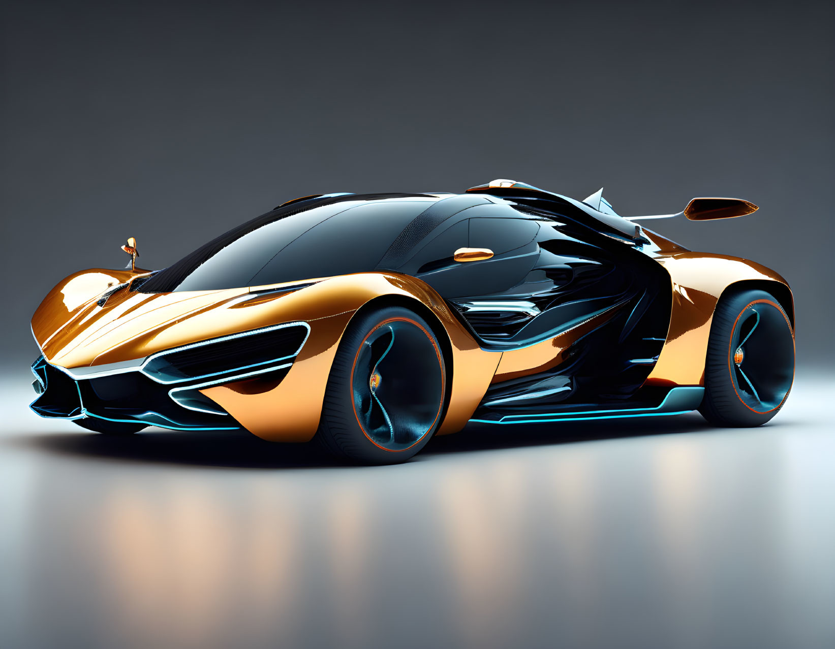 Black and Orange Futuristic Sports Car with Curvy Design