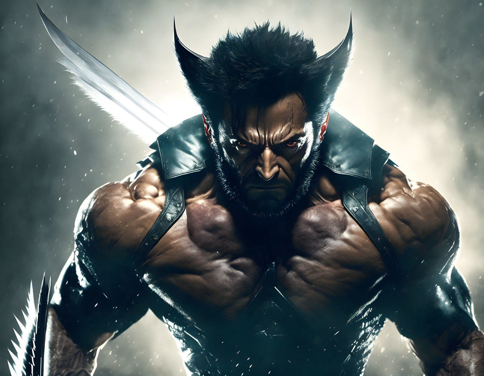 Muscular character with claws and fierce expression in dramatic backlight