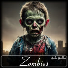 Child in zombie makeup against eerie background symbolizing horror theme.