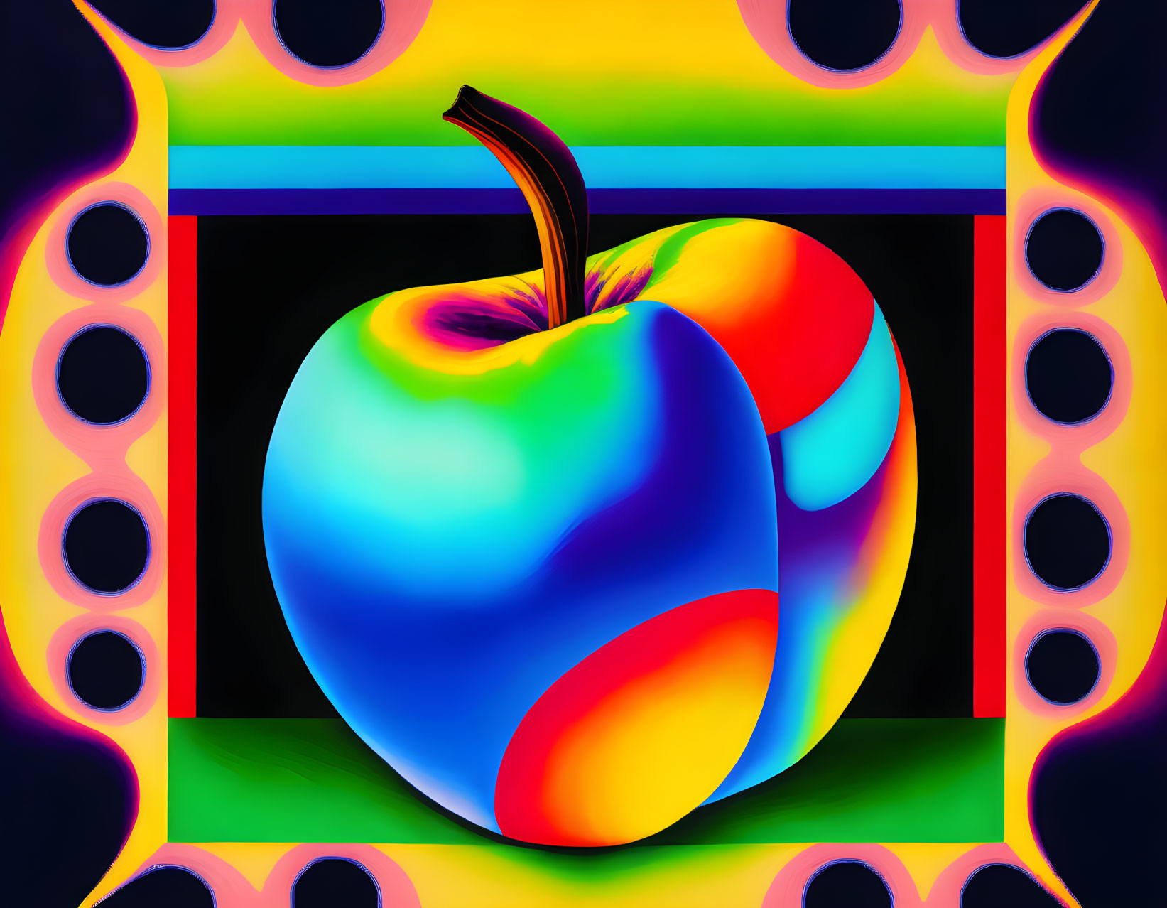 Colorful Digitally Stylized Apple Artwork on Black Background