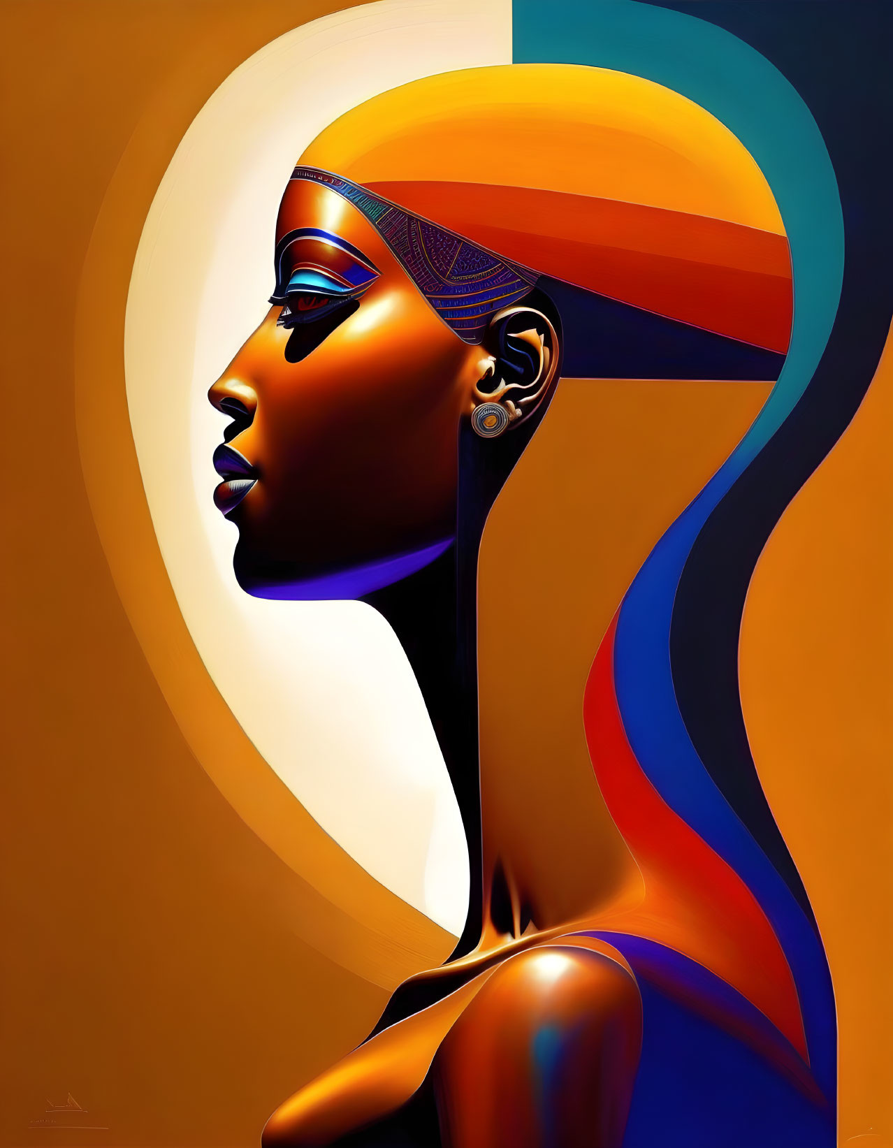 Profile View Woman with Egyptian Features in Stylized Digital Art