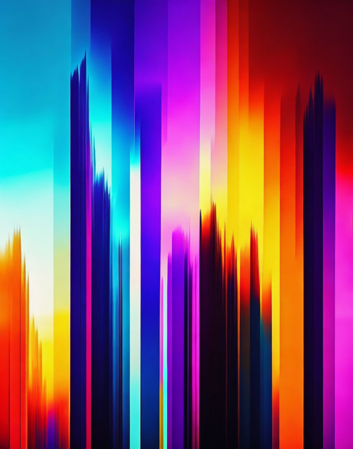 Vibrant blue to red color bars create abstract skyline gradient.