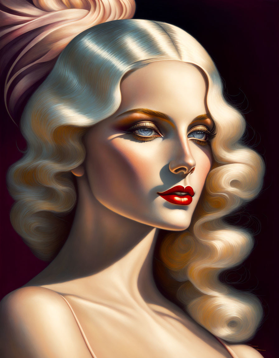 Blonde woman with dramatic makeup and vintage Hollywood glamour aesthetic