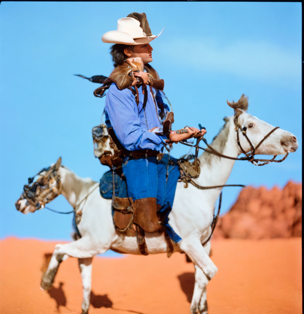 Cowboy on White Horse in Red Desert Landscape | Deep Dream Generator