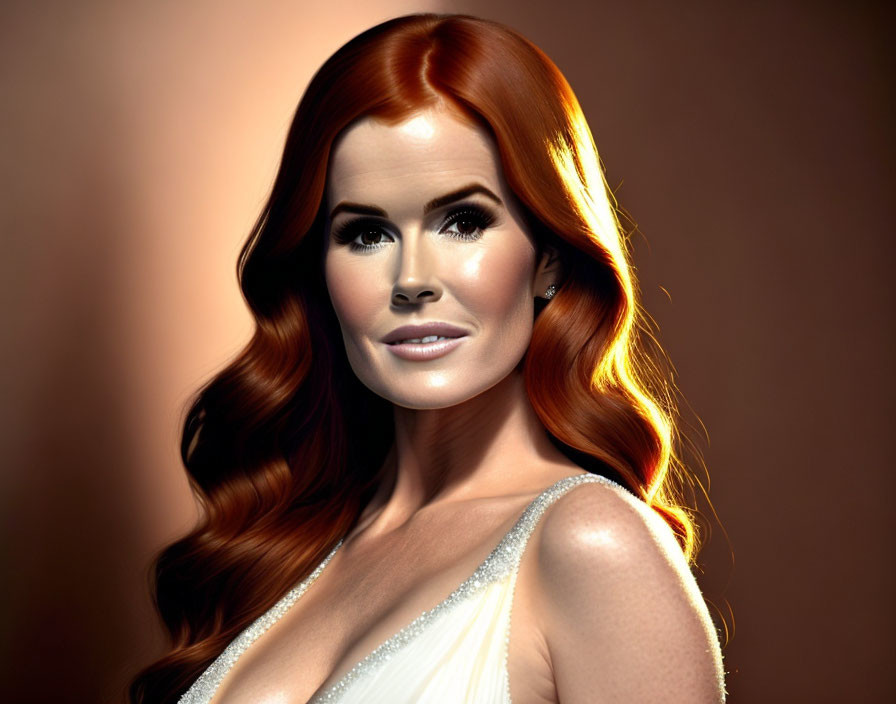 Red-haired woman 3D render in white dress