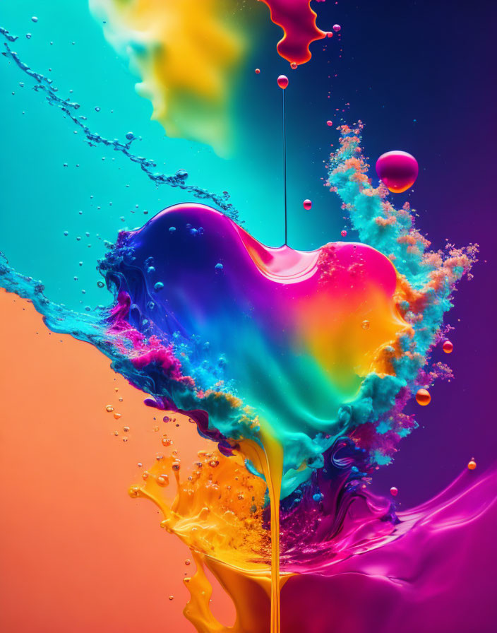 Multicolored liquid splash on gradient background.